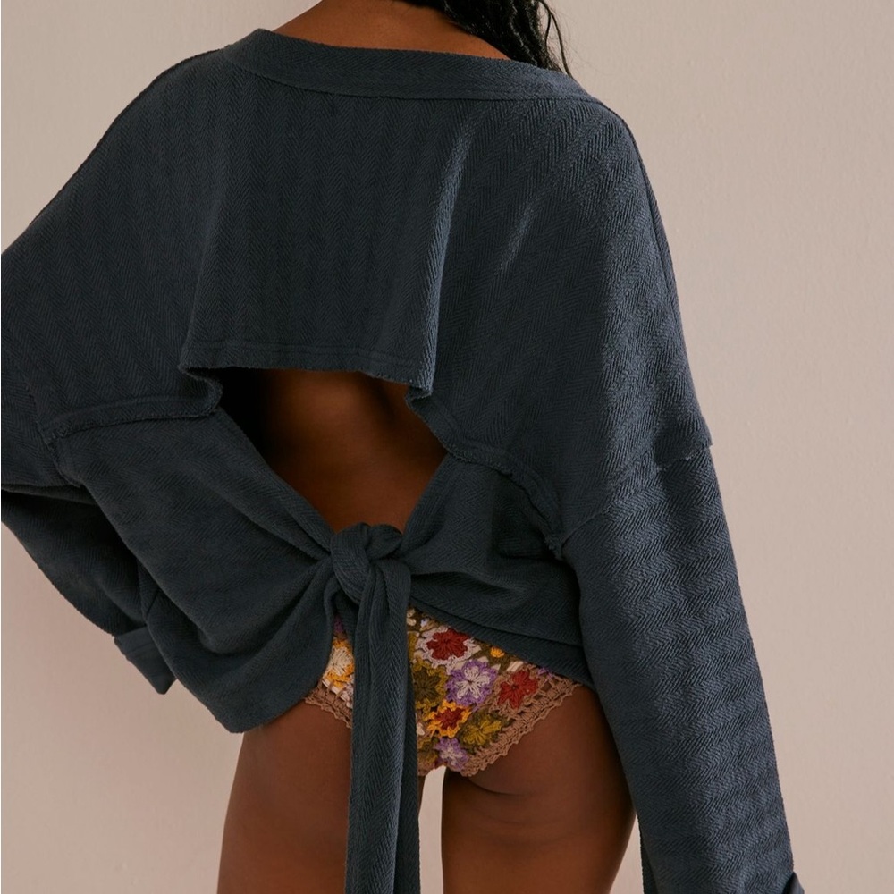 Free People Off-Shoulder Navy Sweater - Picture 3 of 5